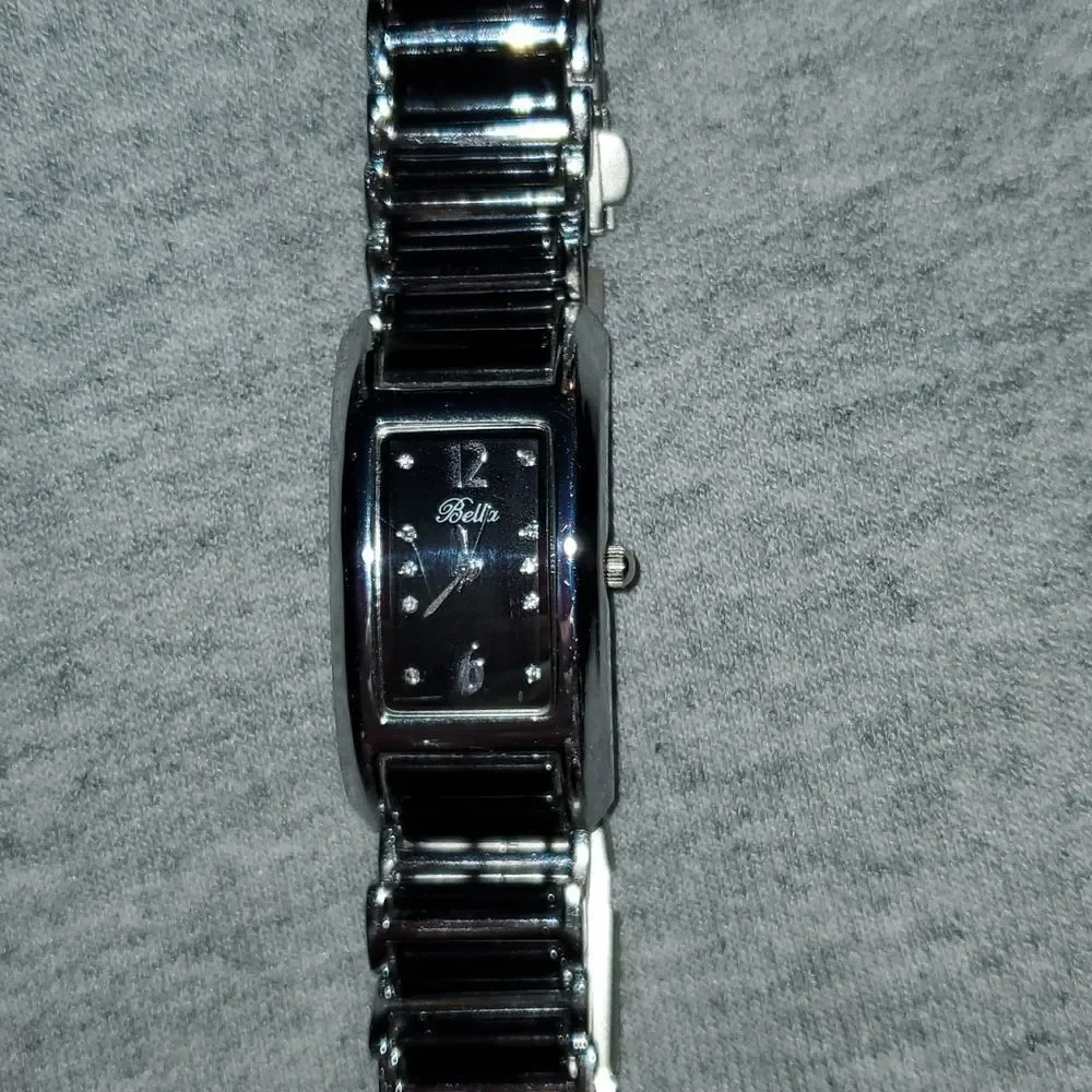 Bella Watch with Ceramic Look Band Black &‎ Silver